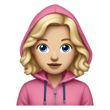 white girl, wearing pink and dark blue hoodie, with sambas sticker