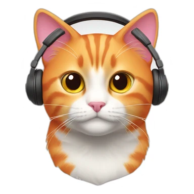 orange cat, pink nose, white nose bridge, white mouth, white chest, red headphones sticker