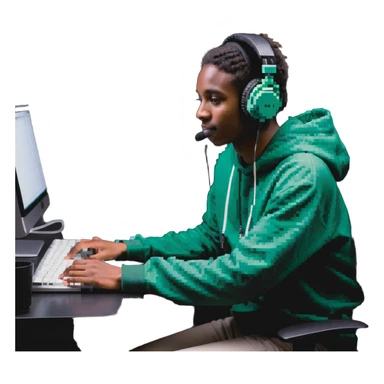 Person with headphones at computer desk recording video sticker