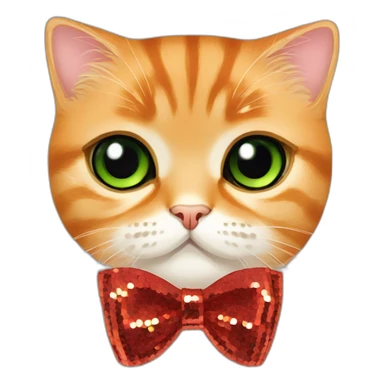 orange scottish fold cat face only green eyes red sequin bow sticker