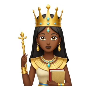 A graceful pharaoh queen wearing a tall crown, elegant posture, and holding a small sacred scroll.
 sticker
