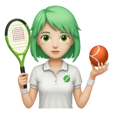 female, green haired, white clothes, tennis player sticker