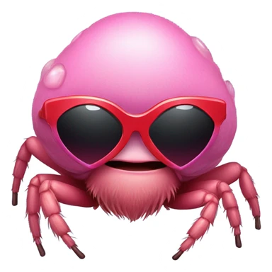 pink fat jumping spider with red heart sunglasses  sticker