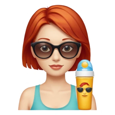 
female red haired suncream and sunglasses sticker