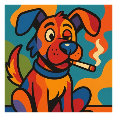 vibrant cartoon style dog smoking, expressive and colorful sticker