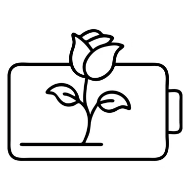 Battery shaped like a rose flower with wilting petals and low power indicator sticker