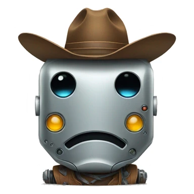 Sad robot with a cowboy hat sticker
