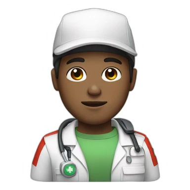 Ambulance yung man with white skin and brown hair and a cap sticker