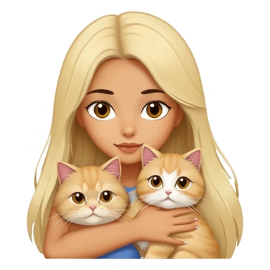 A pretty girl with long dark hair is hugging her blonde hair persian cat. sticker