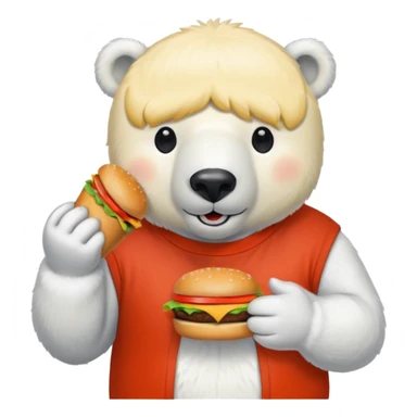 polar bear with burger wearing red orange tshirt sticker