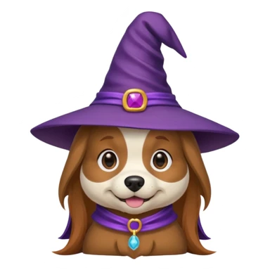 dog wear purple wicth hat sticker