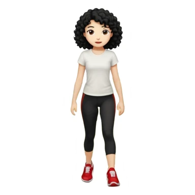 generate a pretty bratz fair skinned girl with curly black hair wearing a white tshirt trekking on a hill with red sneakers on and black leggings sticker