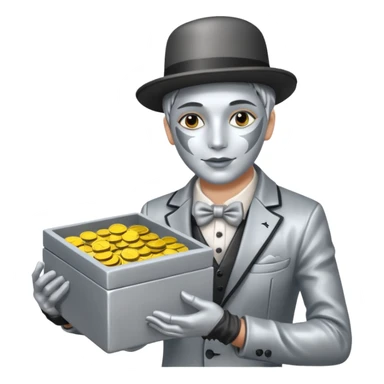 Living statue (silver paint),Street Performers,background street setup, with coins box. sticker