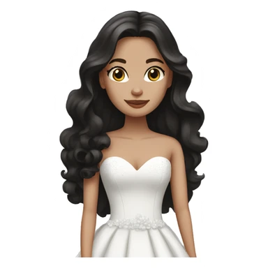 White bride with wavy dark brown long hair, blue eyes in a black wedding dress sticker