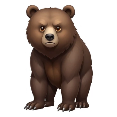 Intimidating dark brown bear on four legs with serious expression, fierce eyes, natural stance, realistic details sticker