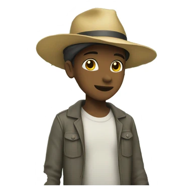 boy with hat by tree holding flowers behind back sticker