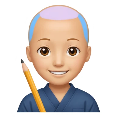 quero um personagem de descendencia japonesa, um pouco calvo e sorrindo com um lapis na mao sticker
