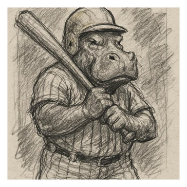 hippo holding a baseball bat, wearing a yellow helmet, pinstripes outfit sticker