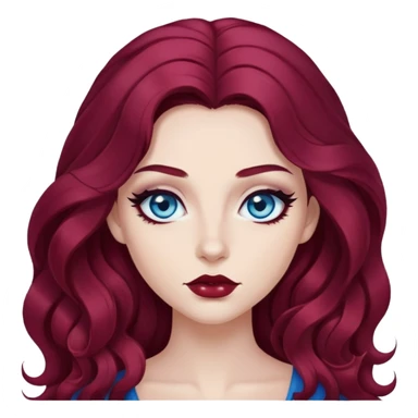 pretty long hair wavy dark wine red hair baddie with black eyeliner and blue eyes sticker