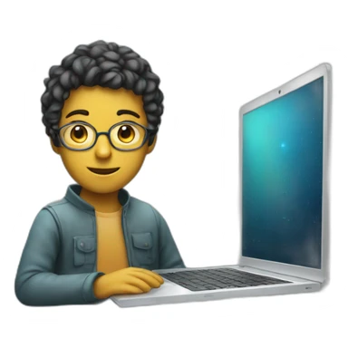 a glass boy who is a programmer with laptop , short hari sticker