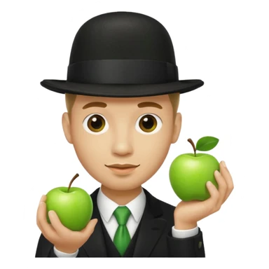 homme en costume chapeu melon aven avec une pomme verte dqui cache son visage  sticker