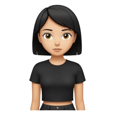 a pretty bratz girl with straight black short hair wearing a black tshirt , tan girl. waist up sticker