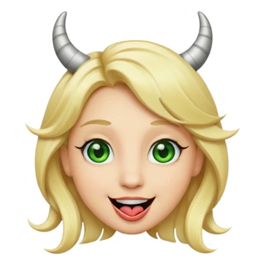 Emoji femme blonde cheveux blond, yeux vert avec de long cils noir qui a des cornes et tire la langue   sticker