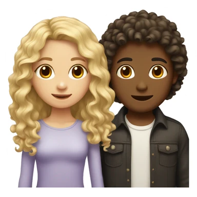 Girl with long dark hair and boy with blond curly hair sticker