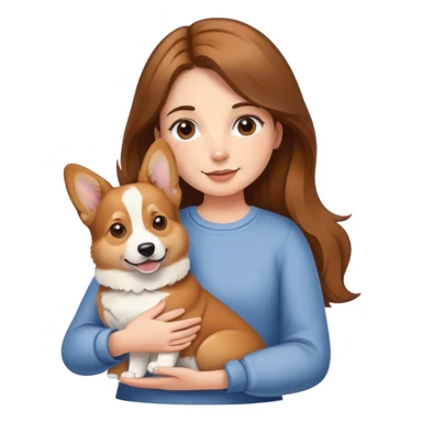 Brown-haired girl holding a corgi dog sticker