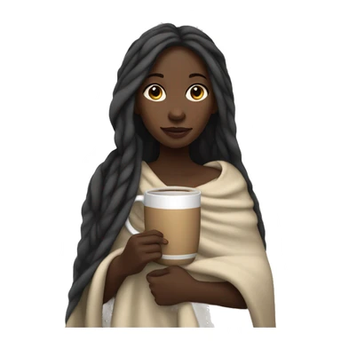 Black girl with long hair with blanket wrapped around her and mug in hand sticker