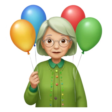 balloons holder old woman green clothes sticker