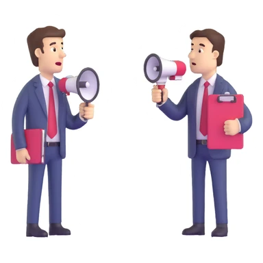 leader with a megaphone and manager with a clipboard facing each other sticker