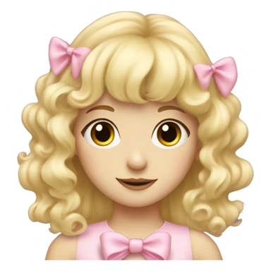 Blonde pale girl with bangs and pink bows in her curly, long hair  sticker