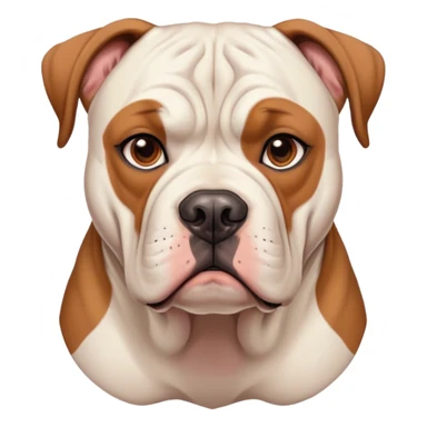 Cinematic Noble Solid Tan American Bulldog Portrait Emoji, Poised and regal, with a strong, muscular build and a sleek, well-groomed solid tan coat, deep-set soulful brown eyes, Simplified yet sharp and sophisticated features, highly detailed, glowing with a soft, dignified glow, high shine, intelligent and loyal, stylized with an air of strength, focused and attentive, soft glowing outline, capturing the essence of a watchful and confident guardian, so majestic it feels as though it could step out of the screen with effortless authority! sticker