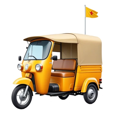 Cinematic Realistic Tuk Tuk Emoji, depicted as a vibrant iconic three-wheeled vehicle with bold colors and a compact design, rendered with crisp textures and dynamic urban lighting that captures its quintessential Thai charm. sticker