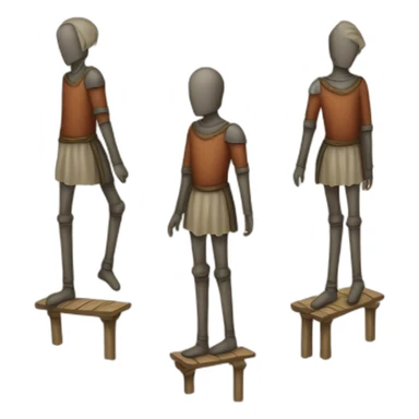 a person walking over stilts on both legs, not using arms, medieval sticker