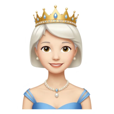 Queen with white short hair – gold tiara, pearl necklace, elegant gown, blue dress sticker