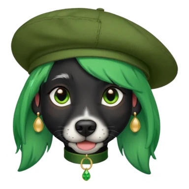 green haired fully black dog with earring and hat sticker