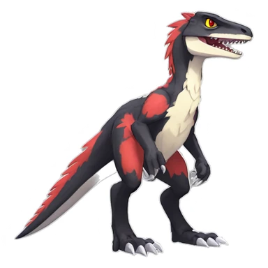 Anthro Cute cool black red white yellow nargacuga-velociraptor-sergal animal hybrid Fakemon full body sticker