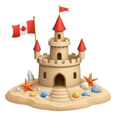 Decorated sand castle – seashells and a tiny flag on top sticker