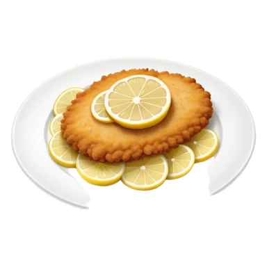 Cinematic Realistic Veal Schnitzel Dish Emoji, depicted as a golden, breaded veal cutlet served with lemon rendered with crisp textures and inviting, natural lighting. sticker