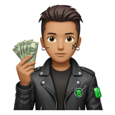 Cyber punk man holding money sticker