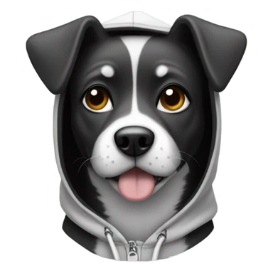 Black and white dog wearing a hoodie sticker