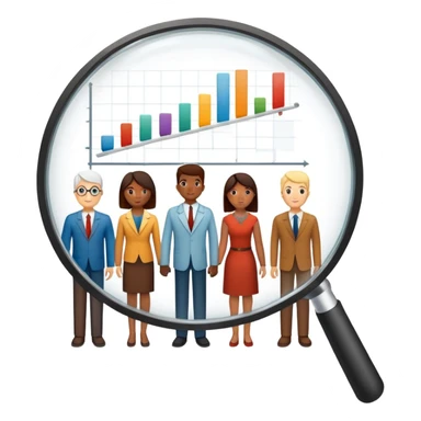 An icon featuring a group of diverse people, interconnected by lines, symbolizing sociology. The design includes a magnifying glass and a bar chart, representing the study of societies and social structures. Transparent background highlights the analysis of human behavior and social dynamics. sticker