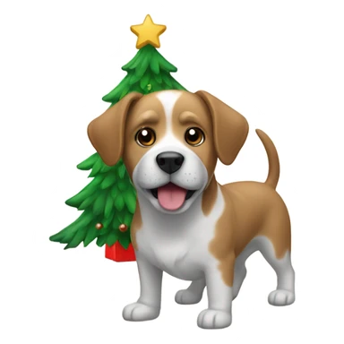 Dog by christmas tree sticker