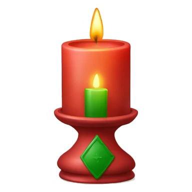 Lit candle in red holder with green details, warm and cozy sticker