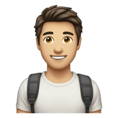 guy with brown hair, medium length hair, in his 20s, very asian, smiling, t-shirt, slight brown skin sticker