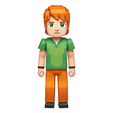 Minecraft Alex character full body with orange hair and green outfit, pixelated blocky style sticker