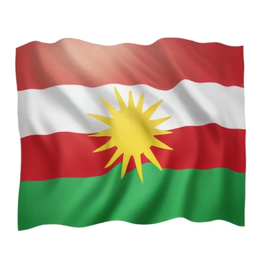 kurdistan flag with red at the top green at the bottom and white in between with a sun  sticker