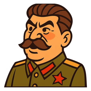 cartoonish caricature of Stalin with exaggerated features sticker